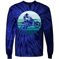 Motocross Retro Vintage Dirt Bike Rider Sunset Background Tie-Dye Long Sleeve Shirt