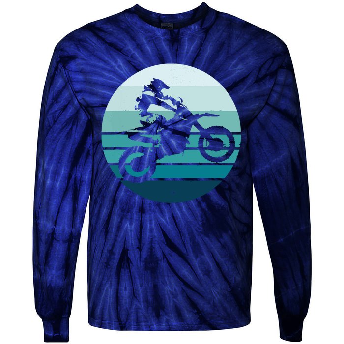 Motocross Retro Vintage Dirt Bike Rider Sunset Background Tie-Dye Long Sleeve Shirt