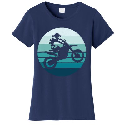 Motocross Retro Vintage Dirt Bike Rider Sunset Background Women's T-Shirt