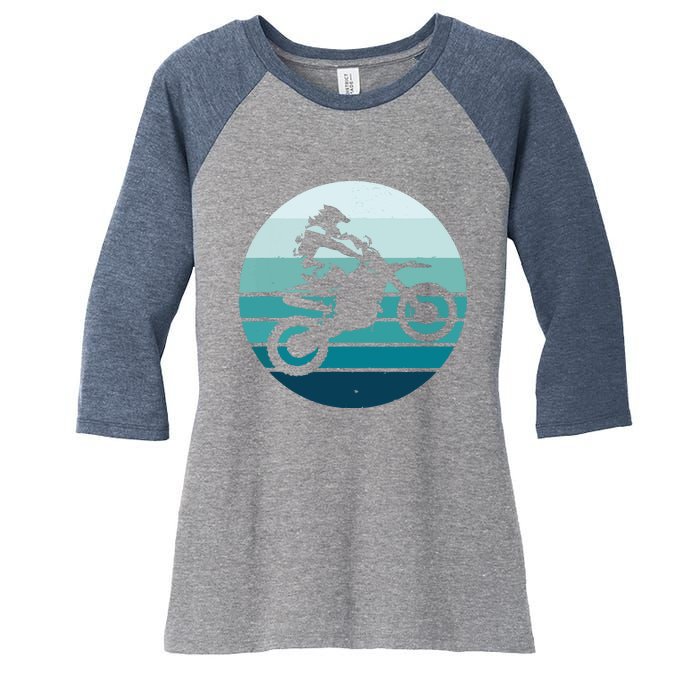 Motocross Retro Vintage Dirt Bike Rider Sunset Background Women's Tri-Blend 3/4-Sleeve Raglan Shirt