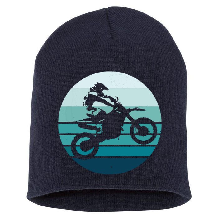 Motocross Retro Vintage Dirt Bike Rider Sunset Background Short Acrylic Beanie