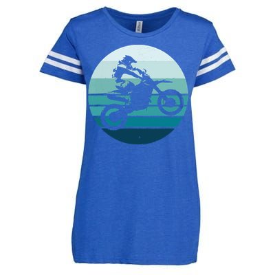 Motocross Retro Vintage Dirt Bike Rider Sunset Background Enza Ladies Jersey Football T-Shirt