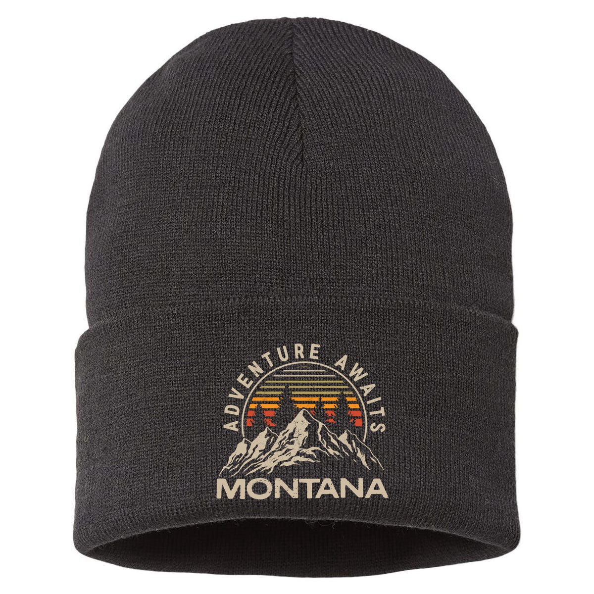 Montana Retro Vintage Outdoors Mountain Graphic Design Sustainable Knit Beanie