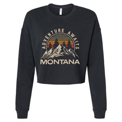 Montana Retro Vintage Outdoors Mountain Graphic Design Cropped Pullover Crew