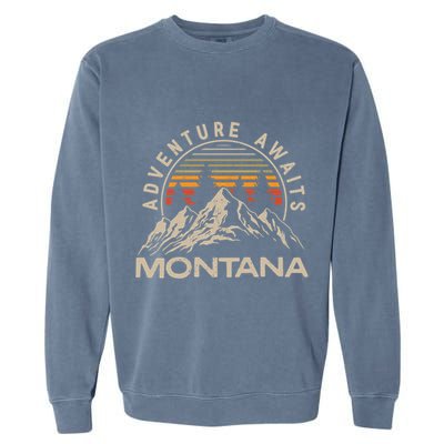 Montana Retro Vintage Outdoors Mountain Graphic Design Garment-Dyed Sweatshirt