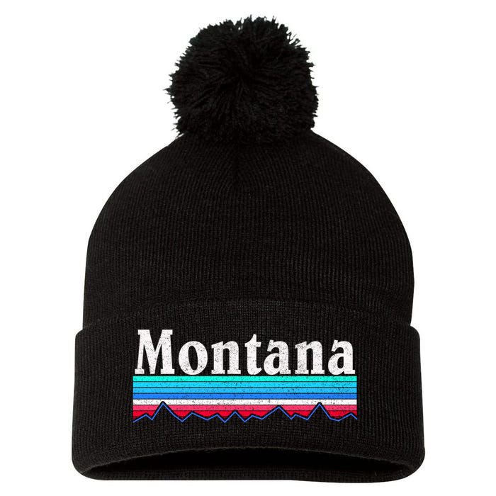 Montana Retro Vintage Outdoors Mountain Graphic Design Pom Pom 12in Knit Beanie