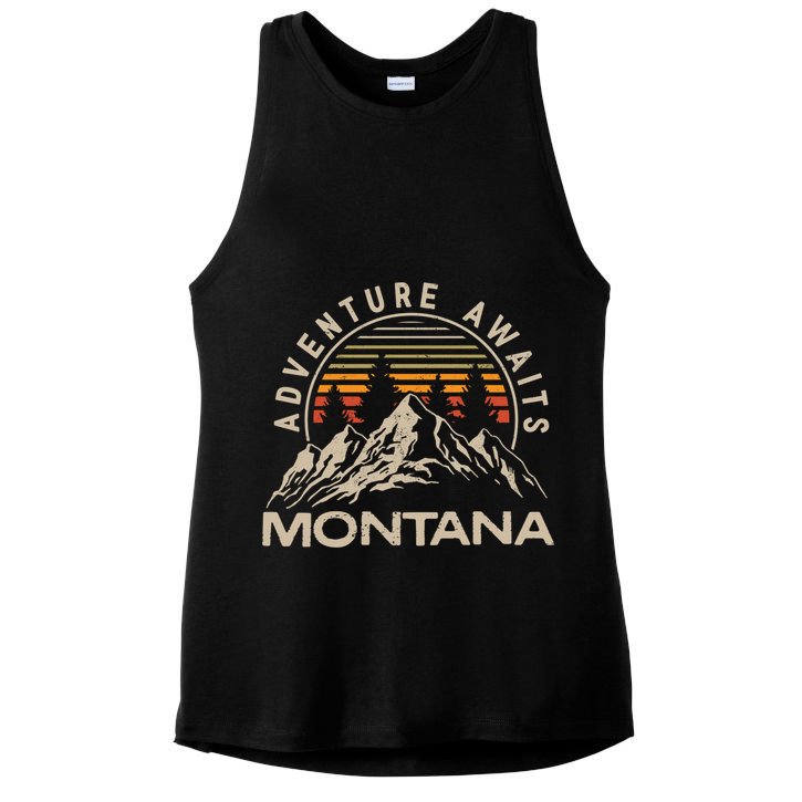 Montana Retro Vintage Outdoors Mountain Graphic Design Ladies PosiCharge Tri-Blend Wicking Tank