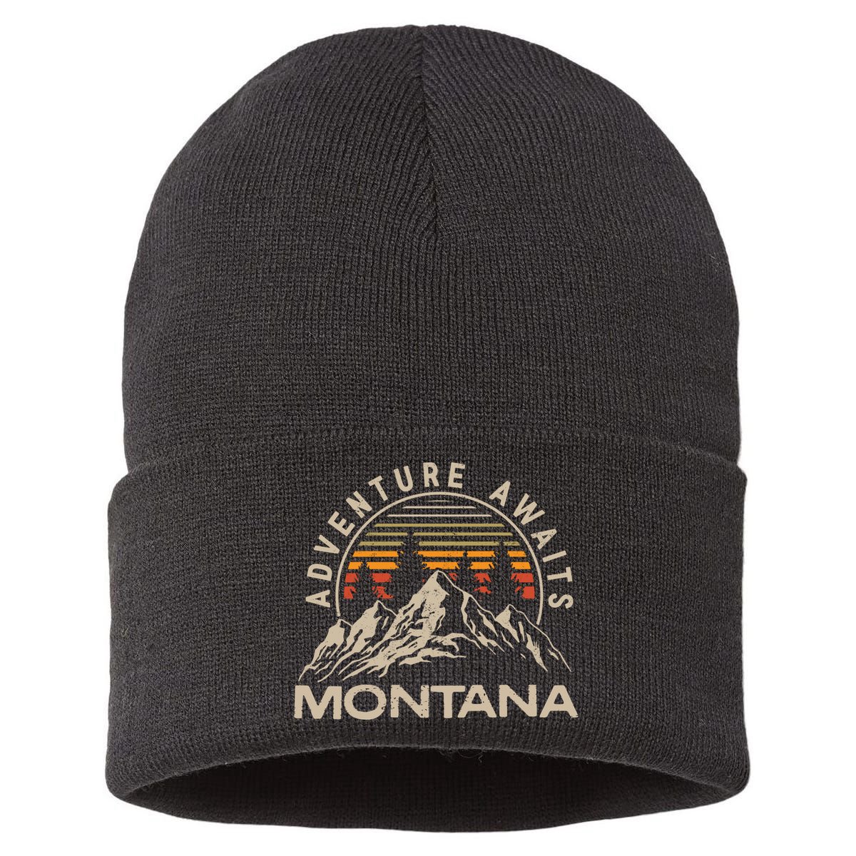 Montana Retro Vintage Outdoors Mountain Graphic Design Sustainable Knit Beanie