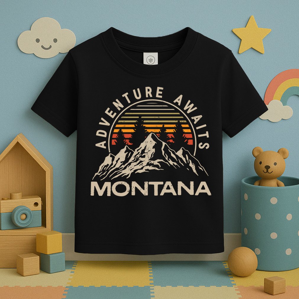 Montana Retro Vintage Outdoors Mountain Graphic Design Toddler T-Shirt