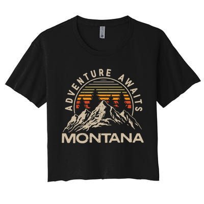 Montana Retro Vintage Outdoors Mountain Graphic Design Crop Top