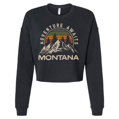 Montana Retro Vintage Outdoors Mountain Graphic Design Cropped Pullover Crew