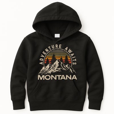 Montana Retro Vintage Outdoors Mountain Graphic Design Kids Hoodie