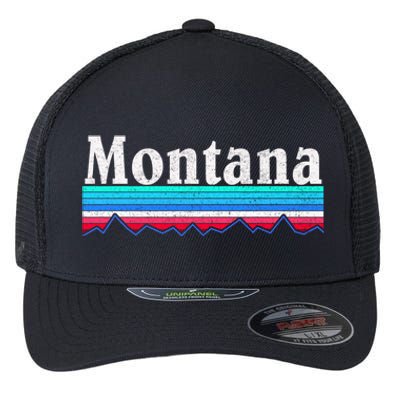 Montana Retro Vintage Outdoors Mountain Graphic Design Flexfit Unipanel Trucker Cap