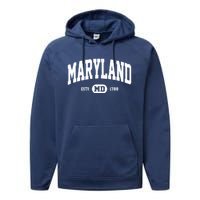 Maryland Retro Vintage Maryland Performance Fleece Hoodie