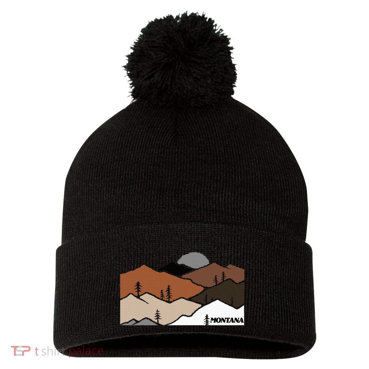 Montana Retro Vintage Mountain Outdoors State Graphic Pom Pom 12in Knit Beanie