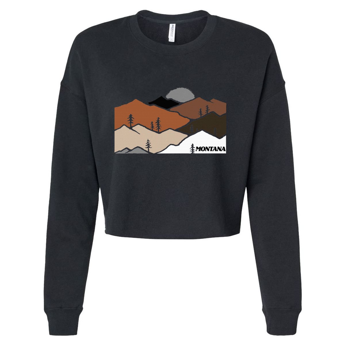 Montana Retro Vintage Mountain Outdoors State Graphic Cropped Pullover Crew