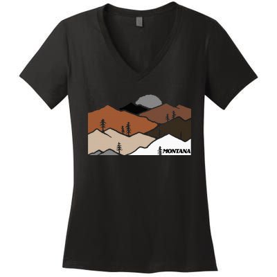 Montana Retro Vintage Mountain Outdoors State Graphic Women's V-Neck T-Shirt