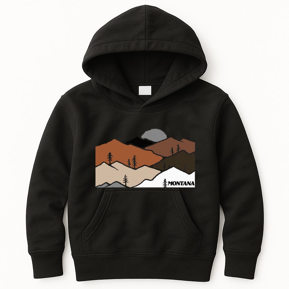 Montana Retro Vintage Mountain Outdoors State Graphic Kids Hoodie