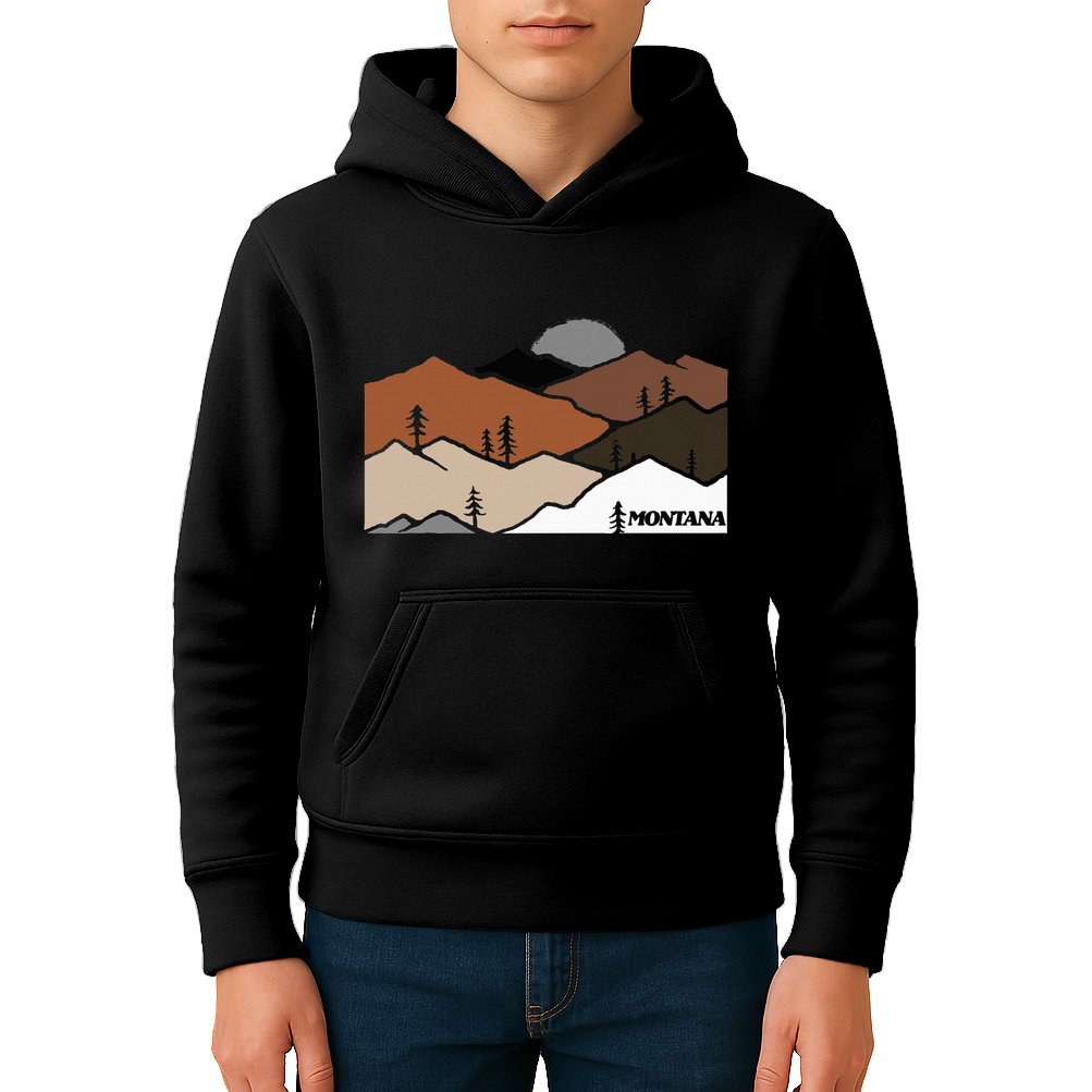 Montana Retro Vintage Mountain Outdoors State Graphic Kids Hoodie