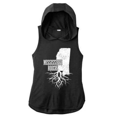 Mississippi Roots Vintage Usa Patriotic Pride State Map Ladies PosiCharge Tri-Blend Wicking Draft Hoodie Tank