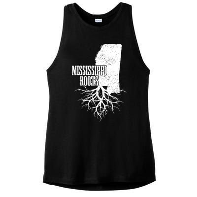 Mississippi Roots Vintage Usa Patriotic Pride State Map Ladies PosiCharge Tri-Blend Wicking Tank