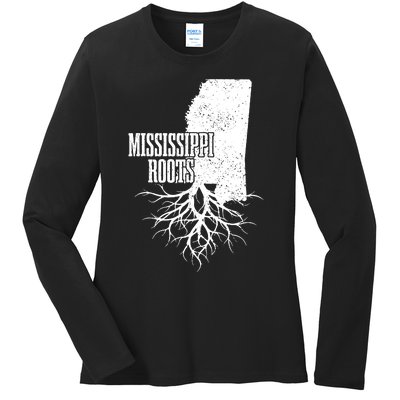 Mississippi Roots Vintage Usa Patriotic Pride State Map Ladies Long Sleeve Shirt