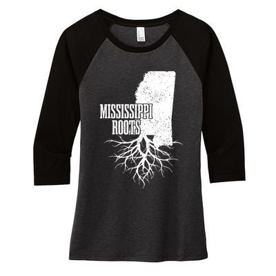 Mississippi Roots Vintage Usa Patriotic Pride State Map Women's Tri-Blend 3/4-Sleeve Raglan Shirt