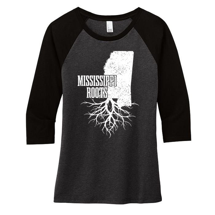 Mississippi Roots Vintage Usa Patriotic Pride State Map Women's Tri-Blend 3/4-Sleeve Raglan Shirt