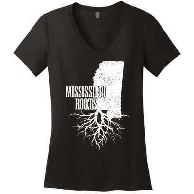 Mississippi Roots Vintage Usa Patriotic Pride State Map Women's V-Neck T-Shirt