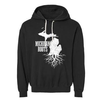 Michigan Roots Vintage Pride State Map Gift Garment-Dyed Fleece Hoodie
