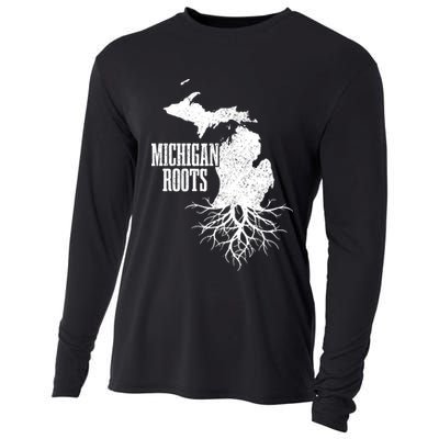 Michigan Roots Vintage Pride State Map Gift Cooling Performance Long Sleeve Crew