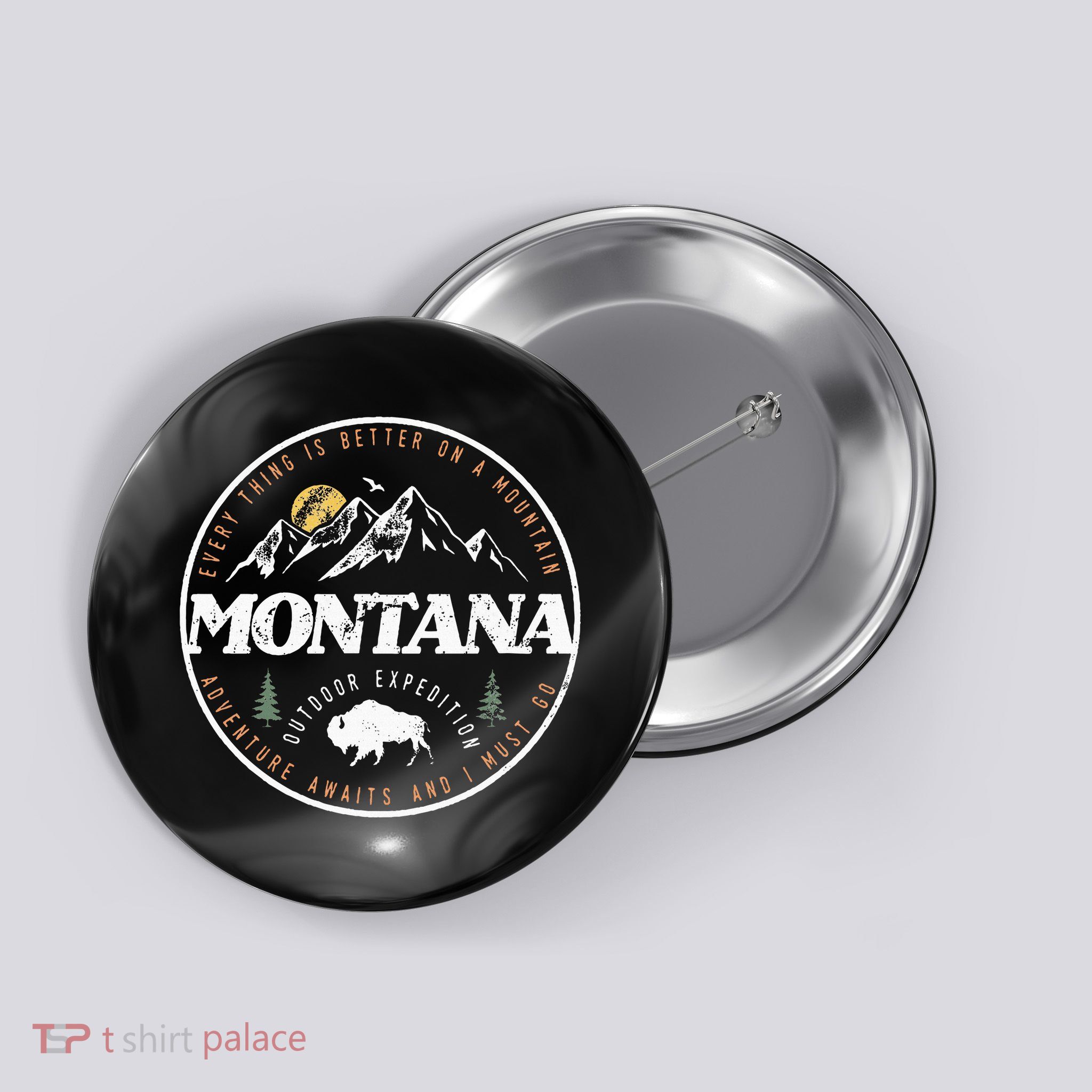 Montana Retro Vintage Mountain Outdoors State Button