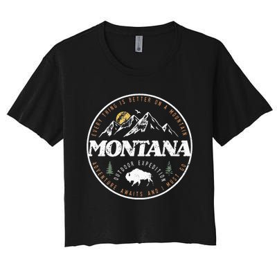 Montana Retro Vintage Mountain Outdoors State Women's Crop Top Tee