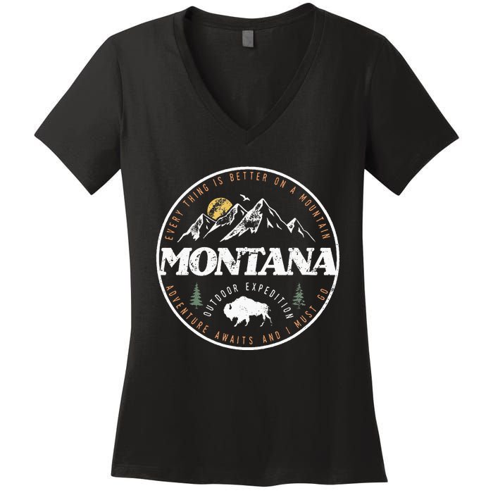 Montana Retro Vintage Mountain Outdoors State Women's V-Neck T-Shirt