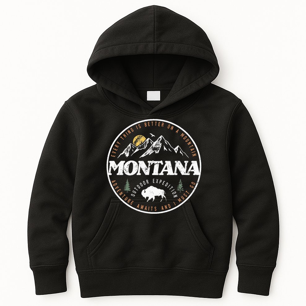 Montana Retro Vintage Mountain Outdoors State Kids Hoodie