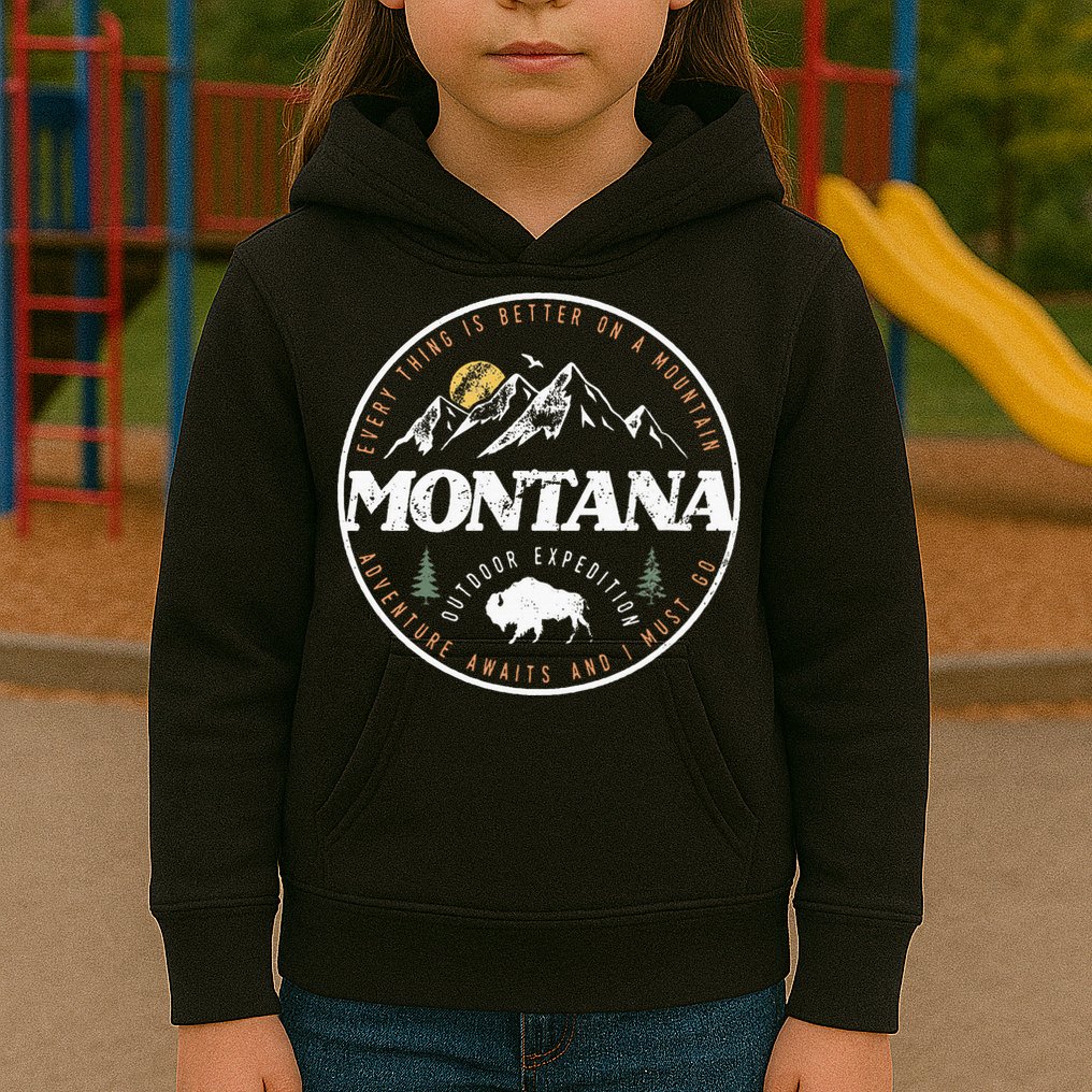 Montana Retro Vintage Mountain Outdoors State Kids Hoodie