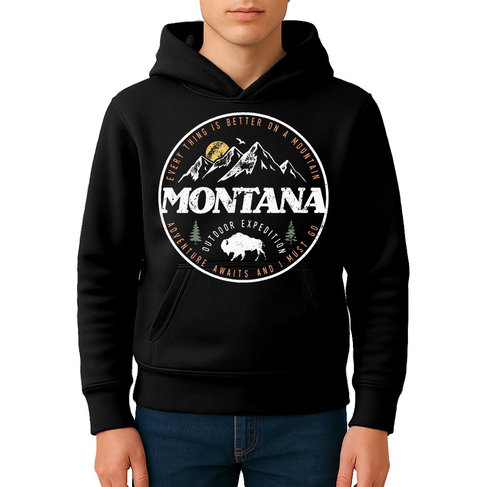 Montana Retro Vintage Mountain Outdoors State Kids Hoodie