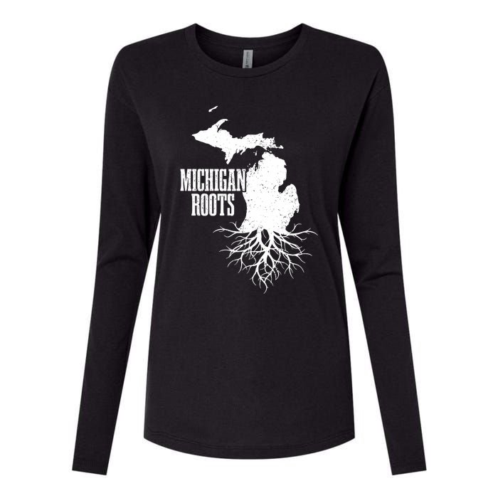 Michigan Roots Vintage Pride State Map Womens Cotton Relaxed Long Sleeve T-Shirt