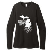 Michigan Roots Vintage Pride State Map Womens CVC Long Sleeve Shirt