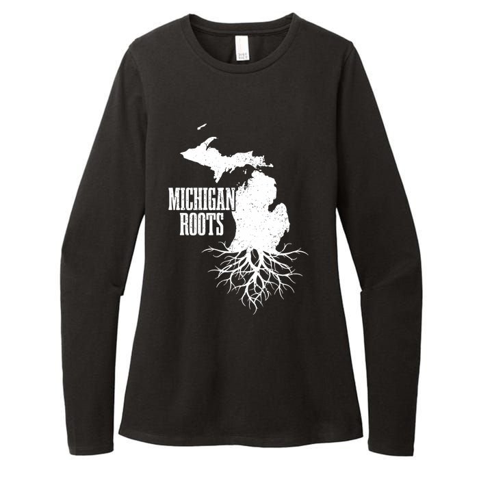 Michigan Roots Vintage Pride State Map Womens CVC Long Sleeve Shirt