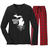 Michigan Roots Vintage Pride State Map Women's Long Sleeve Flannel Pajama Set 