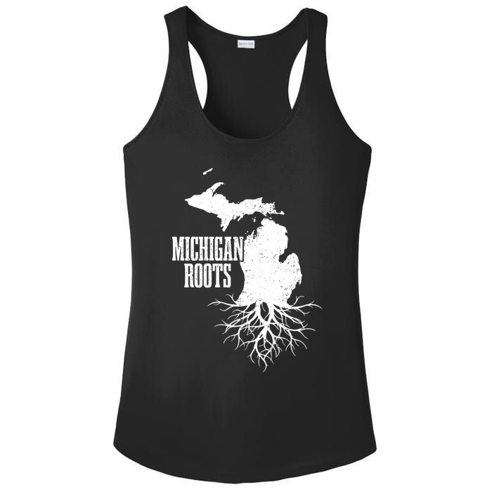 Michigan Roots Vintage Pride State Map Ladies PosiCharge Competitor Racerback Tank