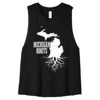 Michigan Roots Vintage Pride State Map Women's Racerback Cropped Tank