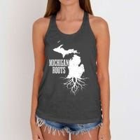 Michigan Roots Vintage Pride State Map Women's Knotted Racerback Tank