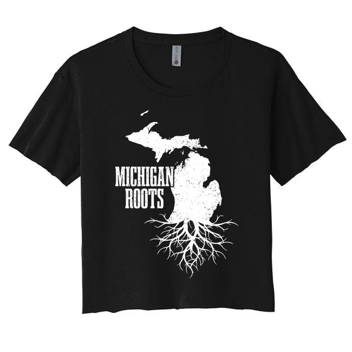 Michigan Roots Vintage Pride State Map Women's Crop Top Tee