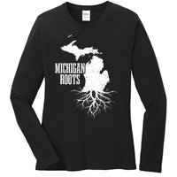 Michigan Roots Vintage Pride State Map Ladies Long Sleeve Shirt