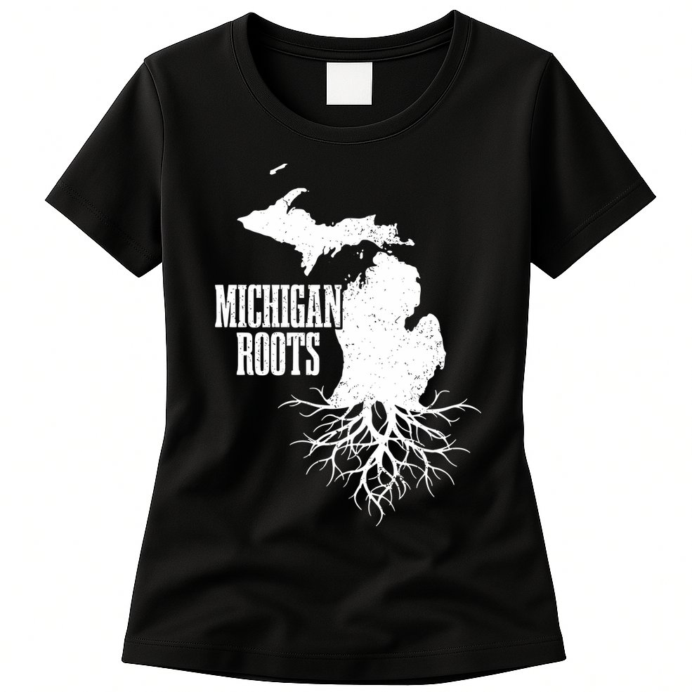 Michigan Roots Vintage Pride State Map Womens T-Shirt