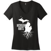 Michigan Roots Vintage Pride State Map Women's V-Neck T-Shirt