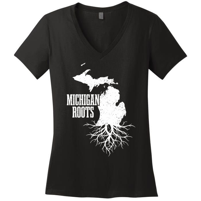 Michigan Roots Vintage Pride State Map Women's V-Neck T-Shirt