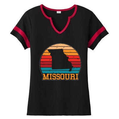 Missouri Retro Vintage Sunset Us State Missouri Silhouette Ladies Halftime Notch Neck Tee